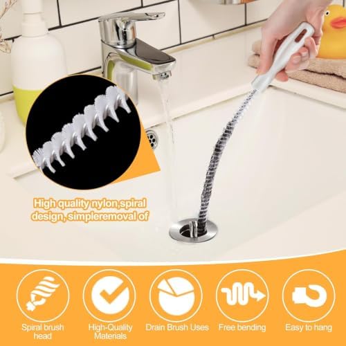 Flexible drain snake brush hair clog remover