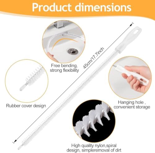 Flexible drain snake brush hair clog remover